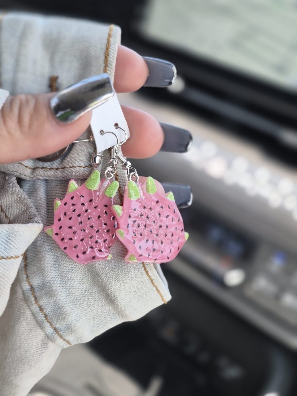 Pink Dragon Fruit Dangle Earrings